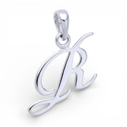 925 Sterling Silver R Letter Cursive Pendant for Men and Women | Silver Initial Pendant with Elegant Box