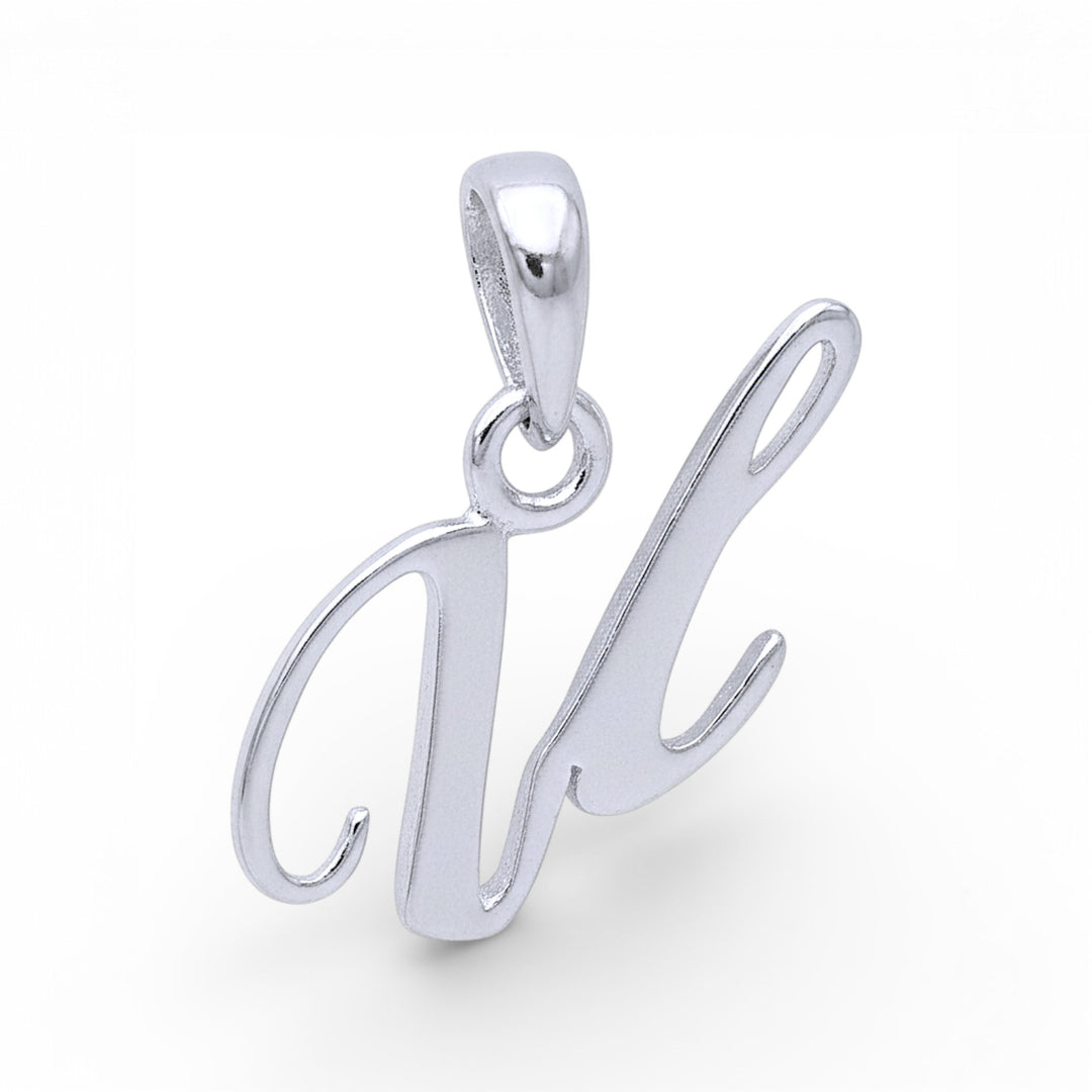 Silver U Letter Cursive Pendant for Men and Women – 925 Sterling Silver , 2 cm, Elegant Gift Box