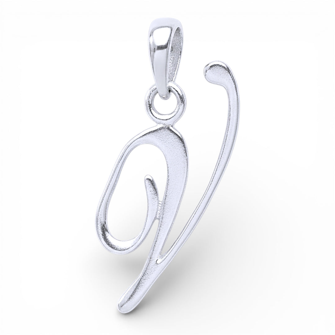 Silver V Letter Cursive Pendant for Men and Women – 925 Sterling Silver , 2 cm, Elegant Gift Box