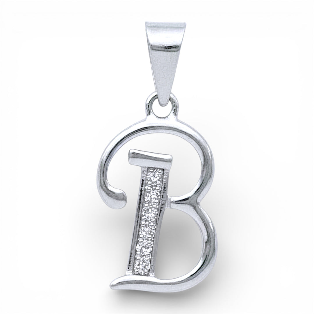 925 Sterling Silver Glittered B Alphabet Pendant for Men and Women