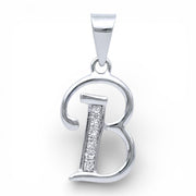 925 Sterling Silver Glittered B Alphabet Pendant for Men and Women