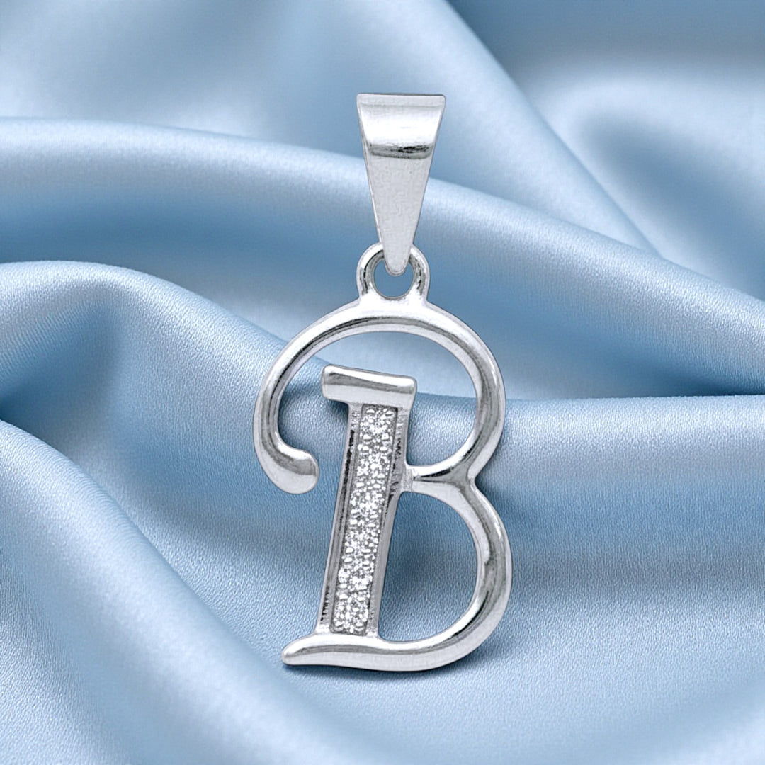 925 Sterling Silver Glittered B Alphabet Pendant for Men and Women