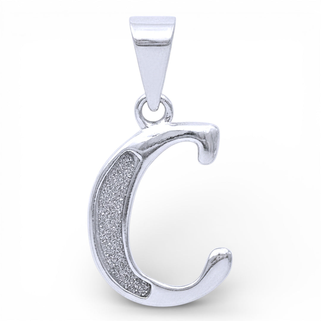 925 Silver Glittered C Alphabet Pendant for Men and Women | Sparkling C Initial Pendant with Stamp | 2.5 cm Silver Charm Gift