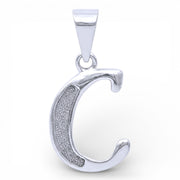 925 Silver Glittered C Alphabet Pendant for Men and Women | Sparkling C Initial Pendant with Stamp | 2.5 cm Silver Charm Gift