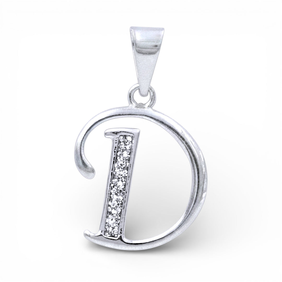 925 Sterling Silver Glitterd D Alphabet Pendant for Men and Women