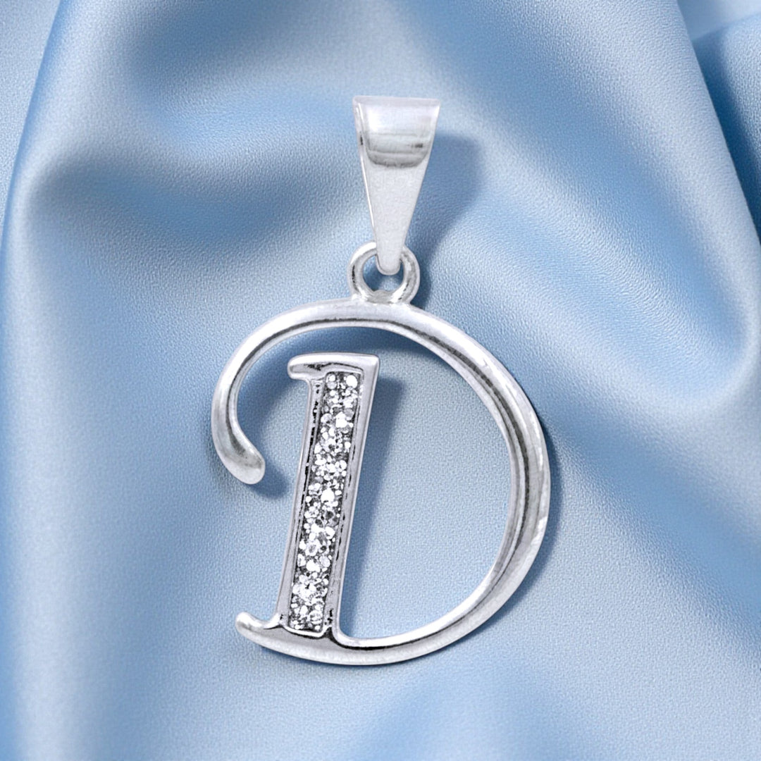 925 Sterling Silver Glitterd D Alphabet Pendant for Men and Women