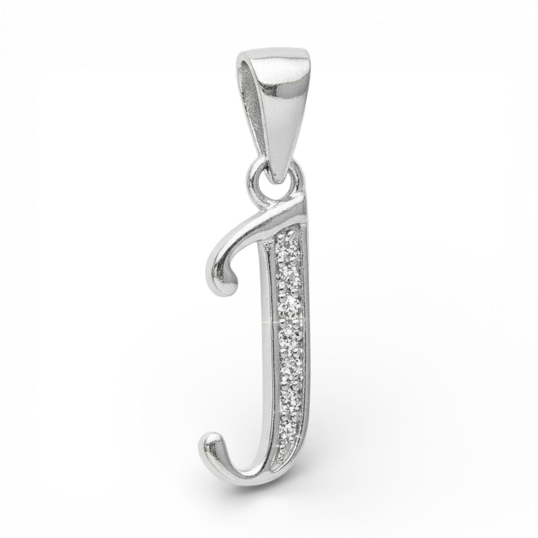 925 Sterling Silver Glitterd J Alphabet Pendant for Men and Women