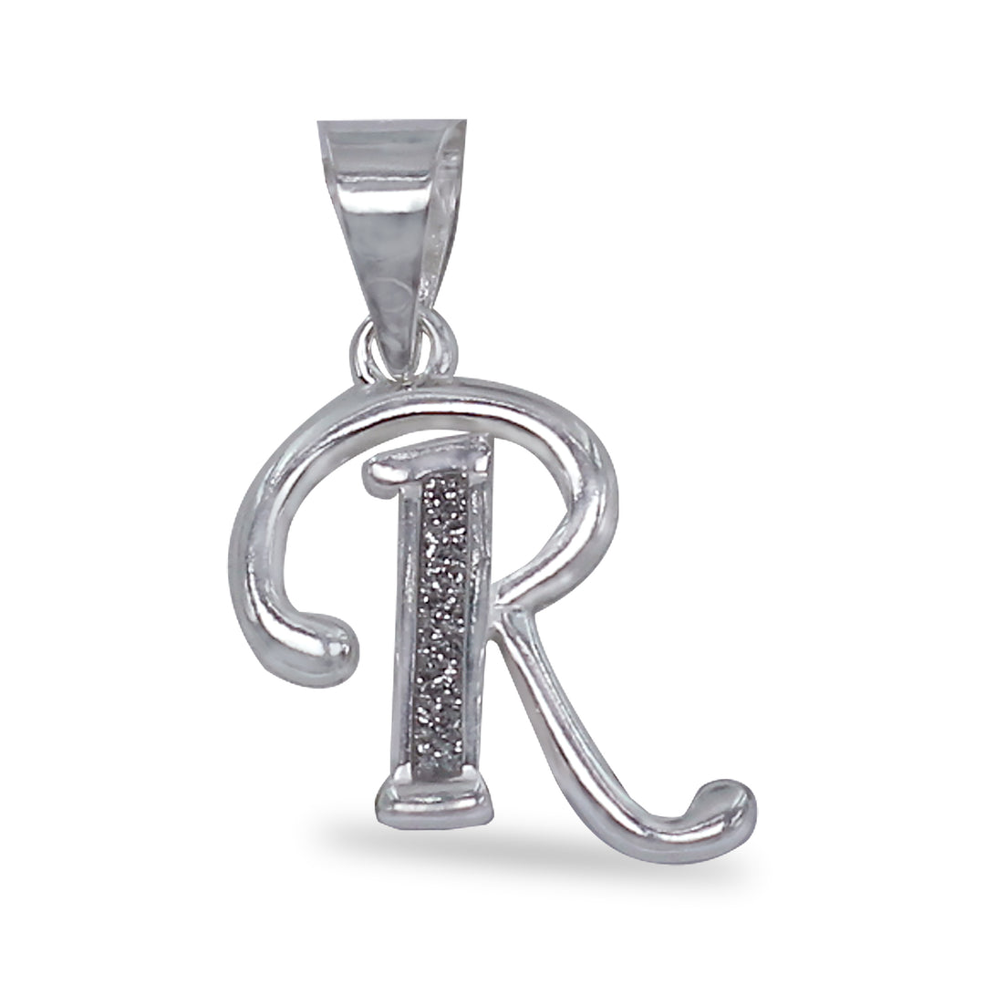 925 Sterling Silver Glittered Letter R Pendant for Men and Women