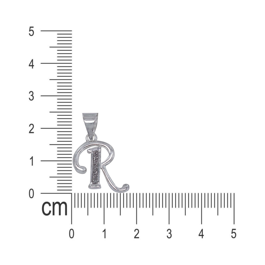 925 Sterling Silver Glittered Letter R Pendant for Men and Women