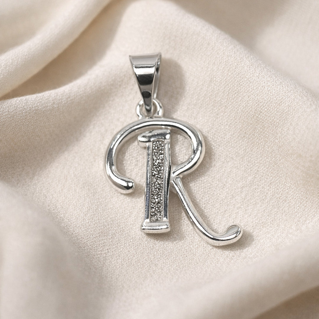 925 Sterling Silver Glittered Letter R Pendant for Men and Women