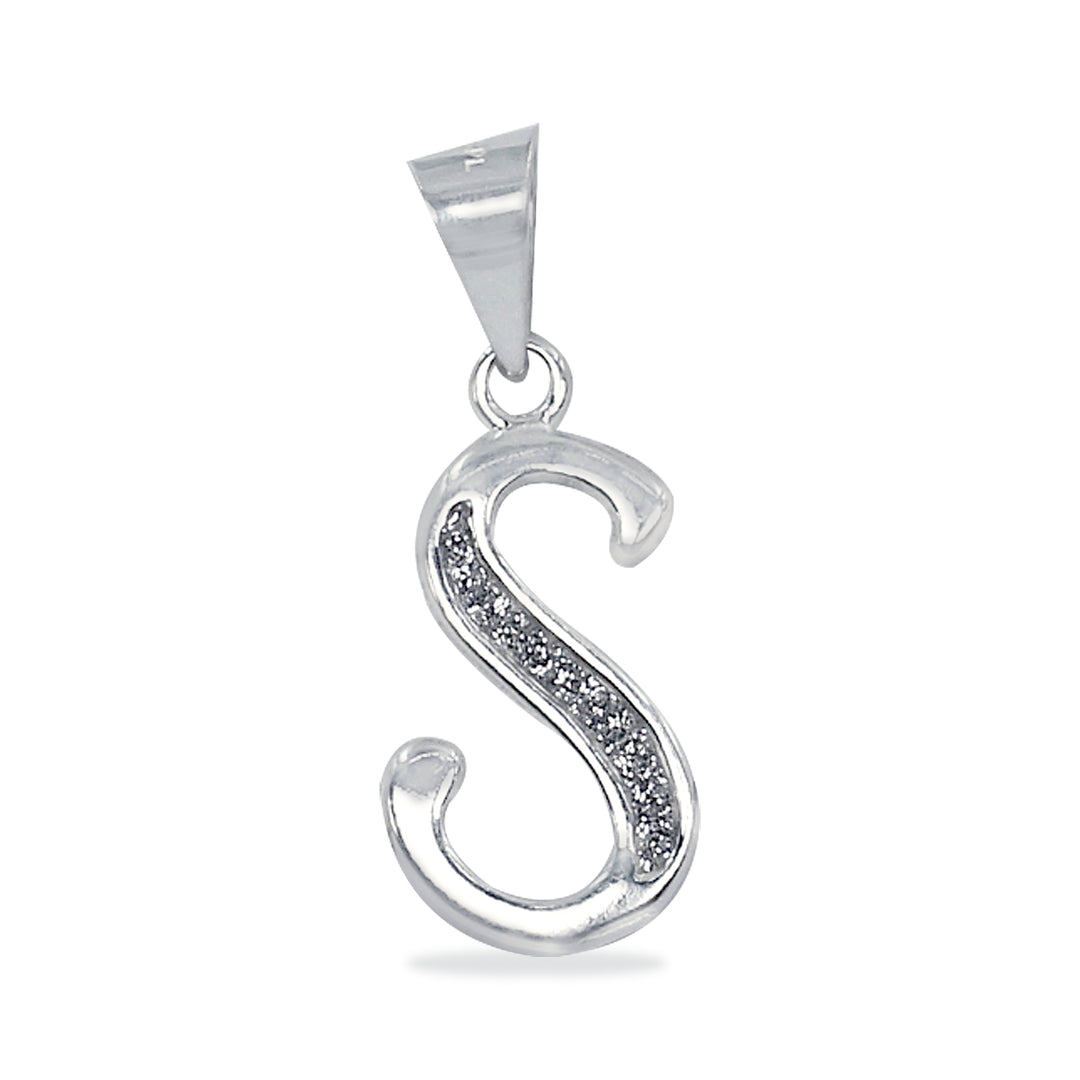 925 Sterling Silver Glittered Letter S Pendant for Men and Women