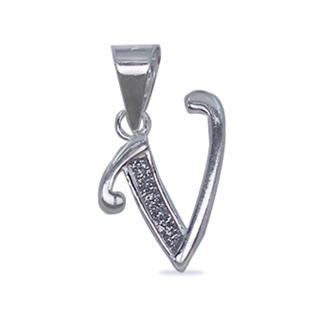 925 Sterling Silver Glittered Letter V Pendant for Men and Women