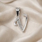 Load image into Gallery viewer, 925 Sterling Silver Glittered Letter V Pendant for Men and Women