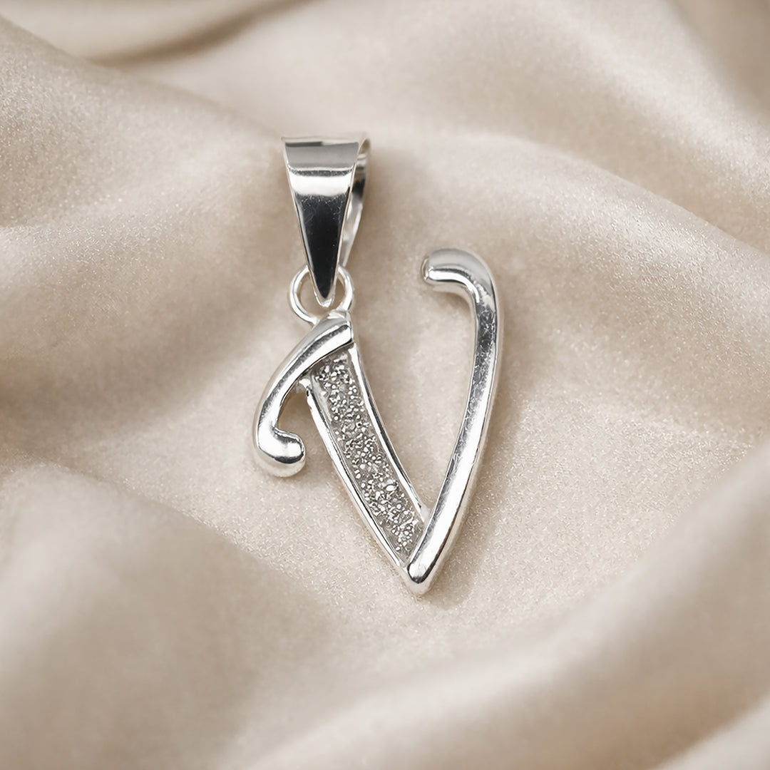 925 Sterling Silver Glittered Letter V Pendant for Men and Women
