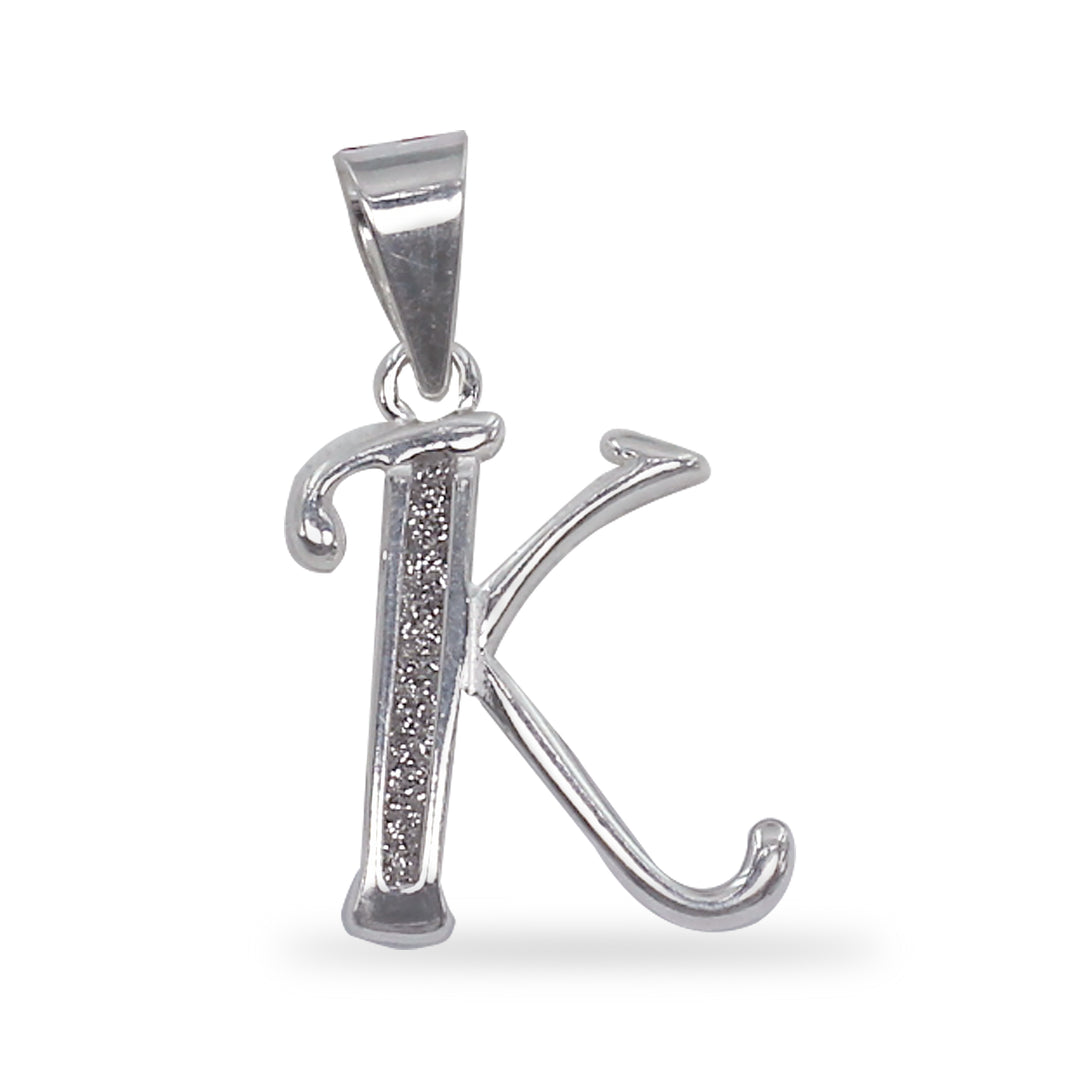 925 Sterling Silver Glittered K Alphabet Pendant for Men and Women