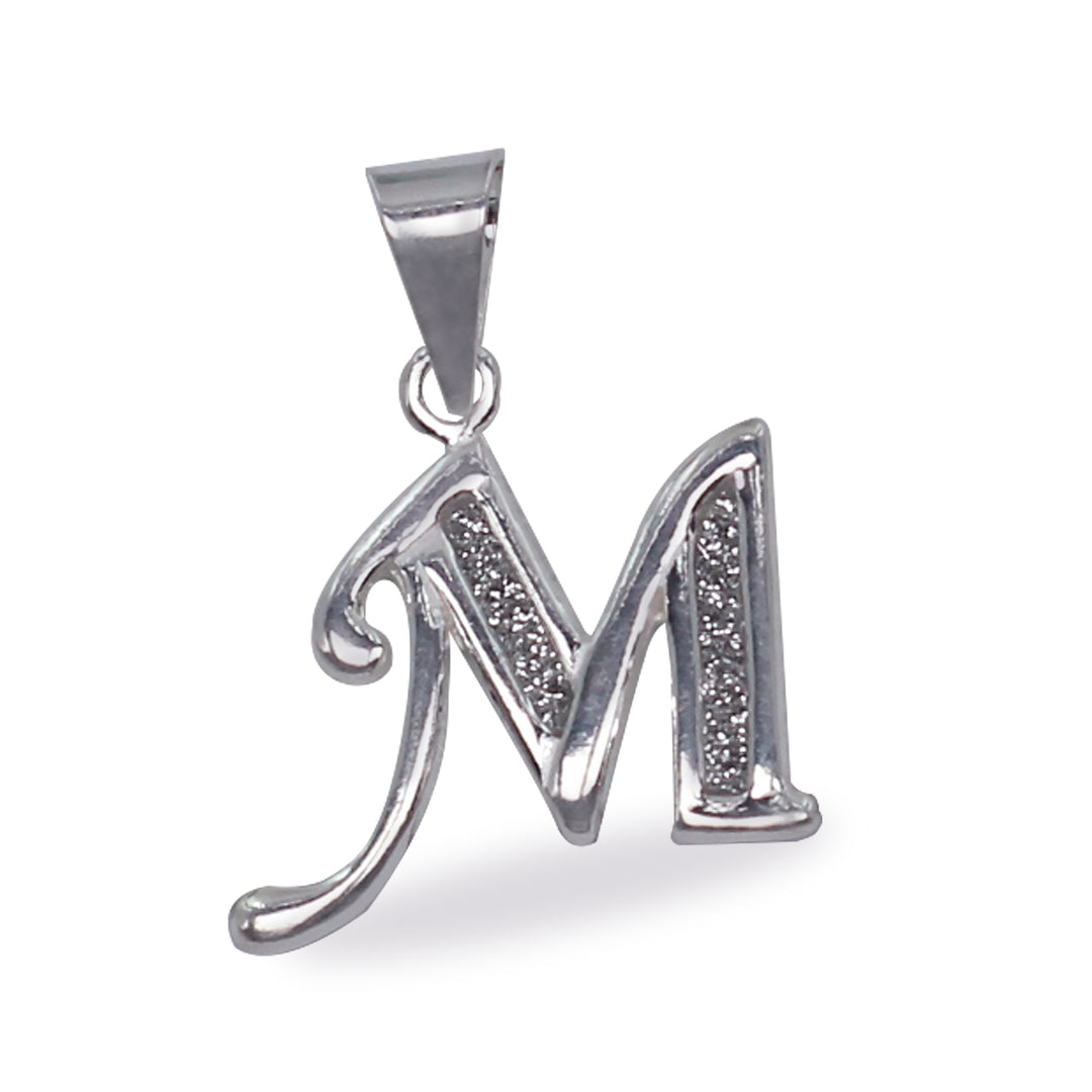 925 Sterling Silver Glitterd M Alphabet Pendant for Men and Women