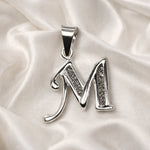 Load image into Gallery viewer, 925 Sterling Silver Glitterd M Alphabet Pendant for Men and Women