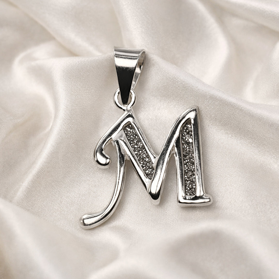 925 Sterling Silver Glitterd M Alphabet Pendant for Men and Women