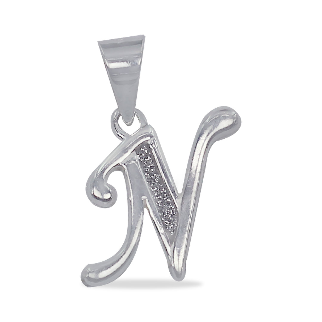 925 Sterling Silver Glittered N Alphabet Pendant for Men and Women