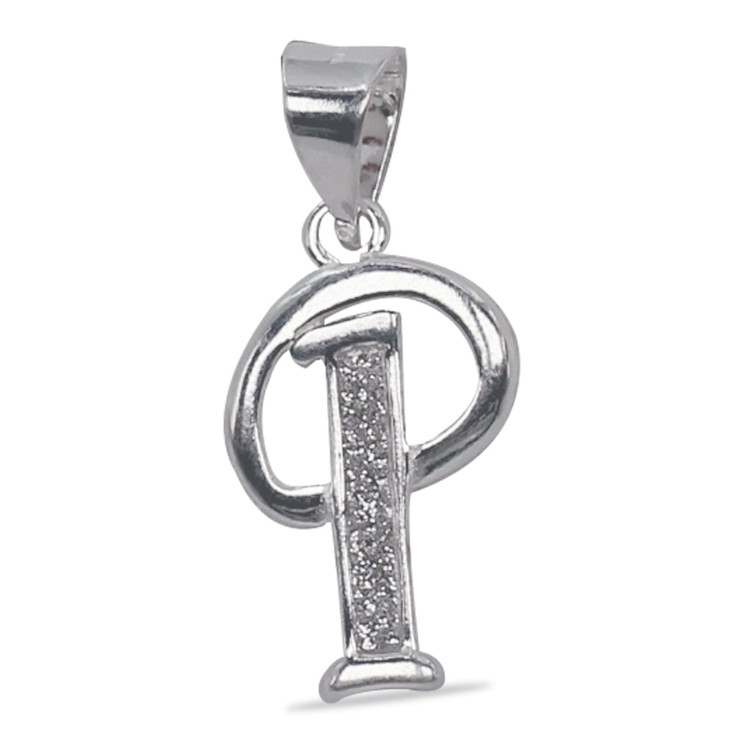 925 Sterling Silver Glittered Letter P Pendant for Men and Women
