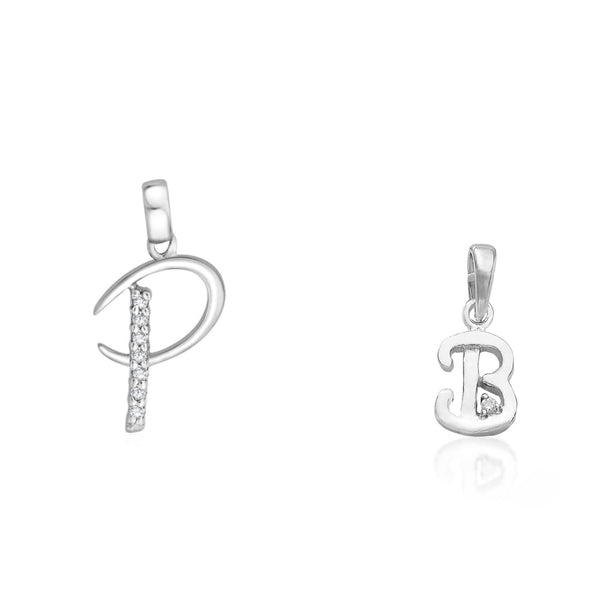 Taraash 925 Sterling Silver Couple Alphabet Pendants "P" and "B" Initial Letter Pendants