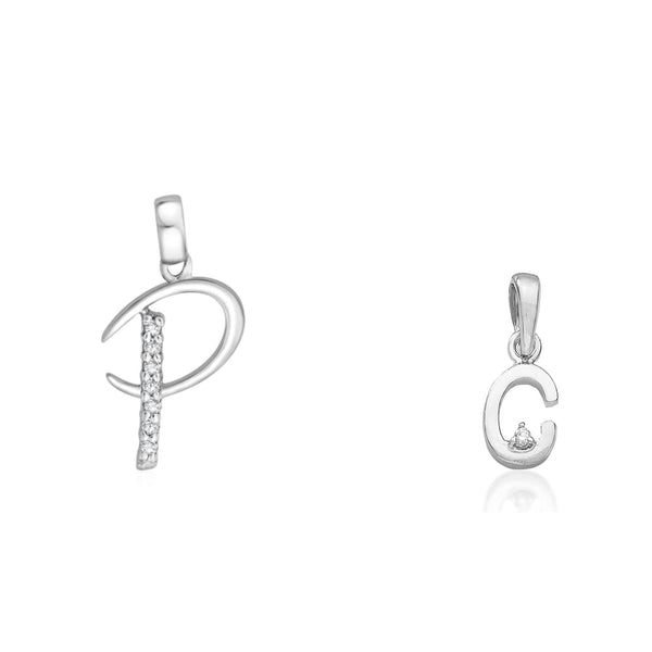 Taraash 925 Sterling Silver Couple Alphabet Pendants "P" and "C" Initial Letter Pendants