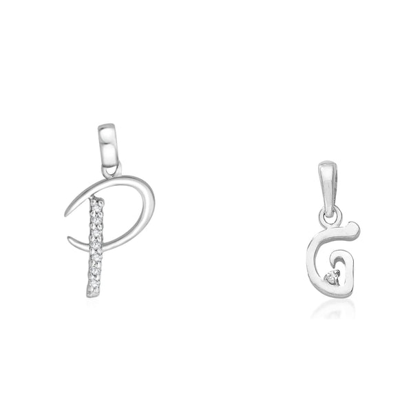 Taraash 925 Sterling Silver Couple Alphabet Pendants "P" and "G" Initial Letter Pendants
