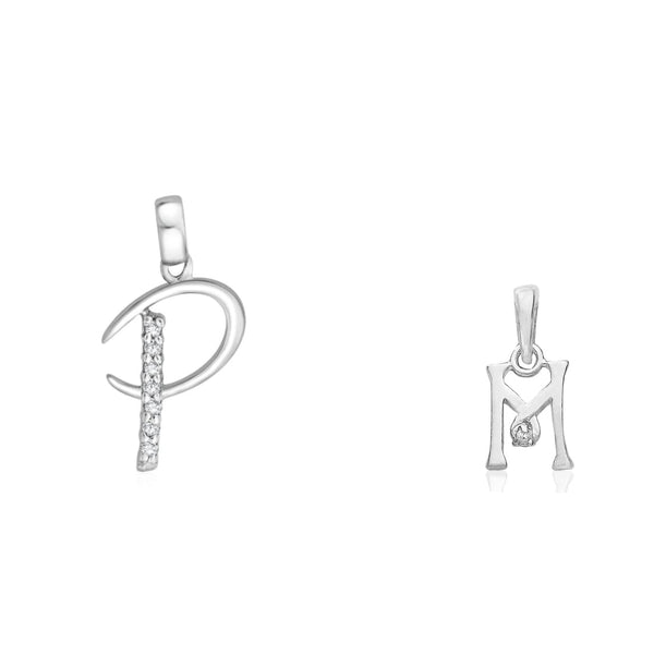 Taraash 925 Sterling Silver Couple Alphabet Pendants "P" and "M" Initial Letter Pendants
