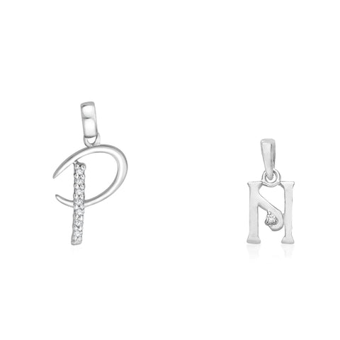 Taraash 925 Sterling Silver Couple Alphabet Pendants "P" and "N" Initial Letter Pendants
