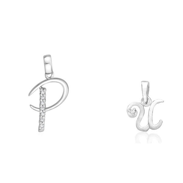 Taraash 925 Sterling Silver Couple Alphabet Pendants "P" and "U" Initial Letter Pendants