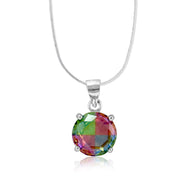 Rainbow Collection Taraash 925 Sterling Silver Multicolor Round Shape CZ Pendant With Chain For Women