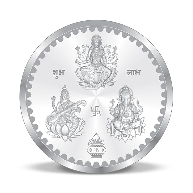 Taraash 999 Purity 10 grams Laxmi Ganesh Saraswati Silver Coin By ACPL