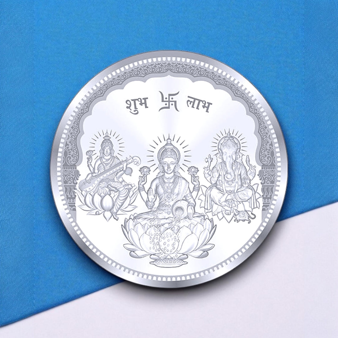 Taraash 999 Purity 5 grams Laxmi Ganesh Saraswati Silver Coin By ACPL