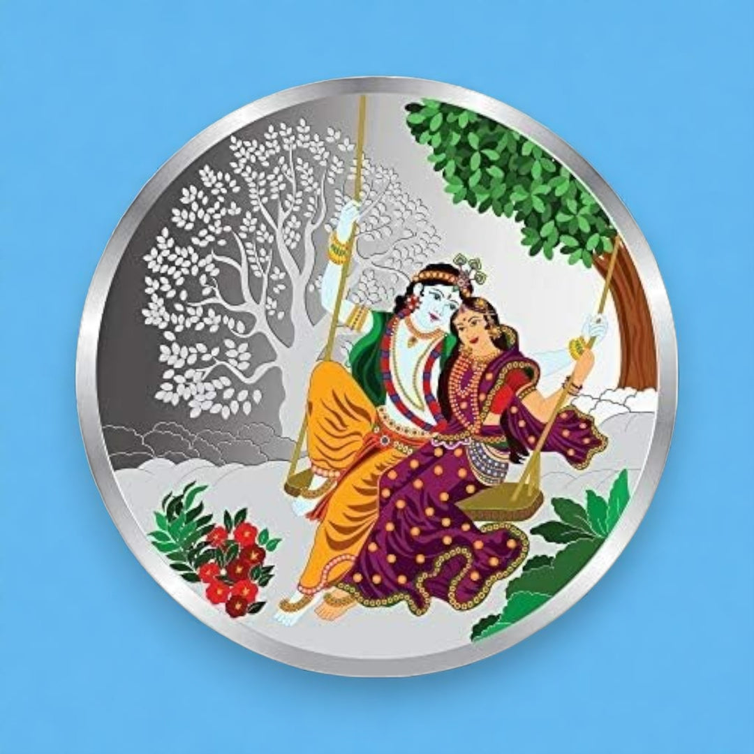 Taraash 999 Silver Multicolor Radha Krishna 100 Gram Coin CF26R9G100W