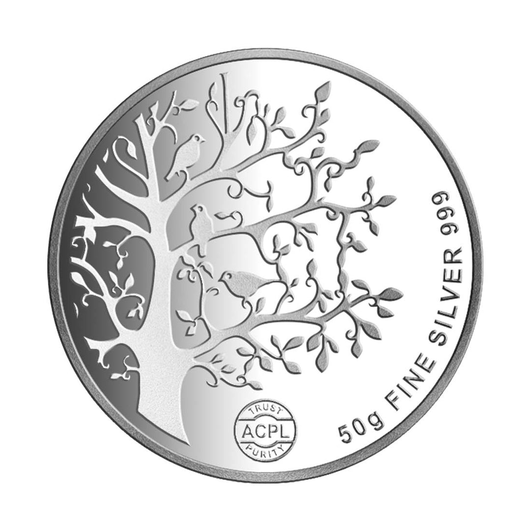 Taraash 999 Silver 50 gram Banyan Tree Coin By ACPL