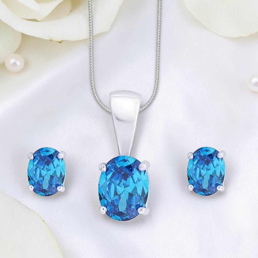 Taraash 925 Silver Blue Cz Pendant Set  For Women