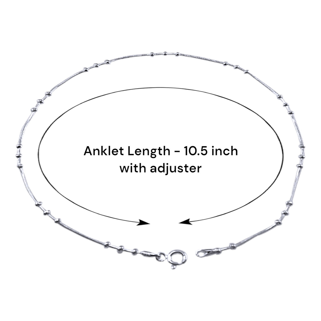 925 Sterling Silver Beaded Snake Chain Single Anklet for Women