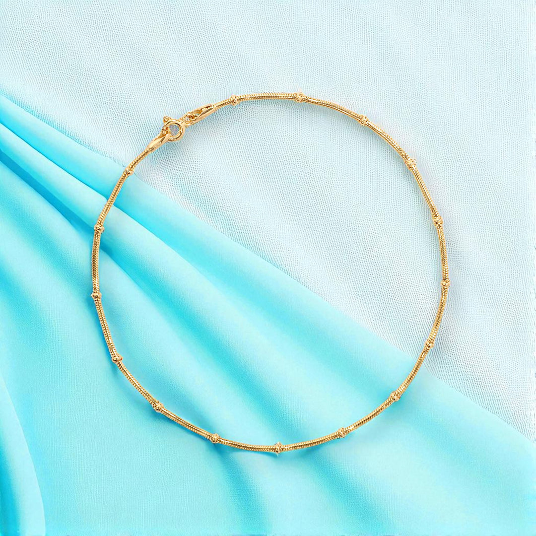 925 Sterling Silver Elegant Single Gold-Plated Beaded Snake Chain Anklet for Women