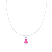 925 Sterling Silver Pink Dress Pendant With Chain for Girls