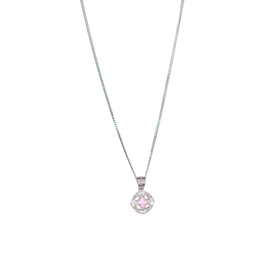 925 Sterling Silver Combo Of Pink Clover Pendant with Chain