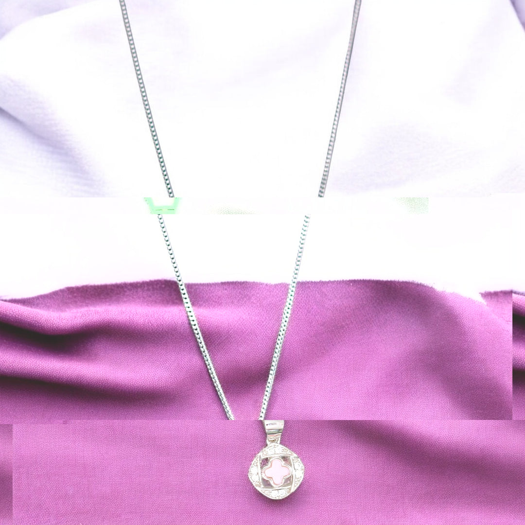 925 Sterling Silver Combo Of Pink Clover Pendant with Chain