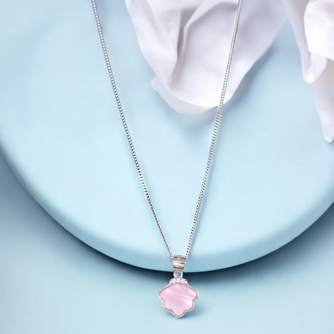 925 Sterling Silver Combo Of Pink Mother of Pearl Irregular Pendant With Chain