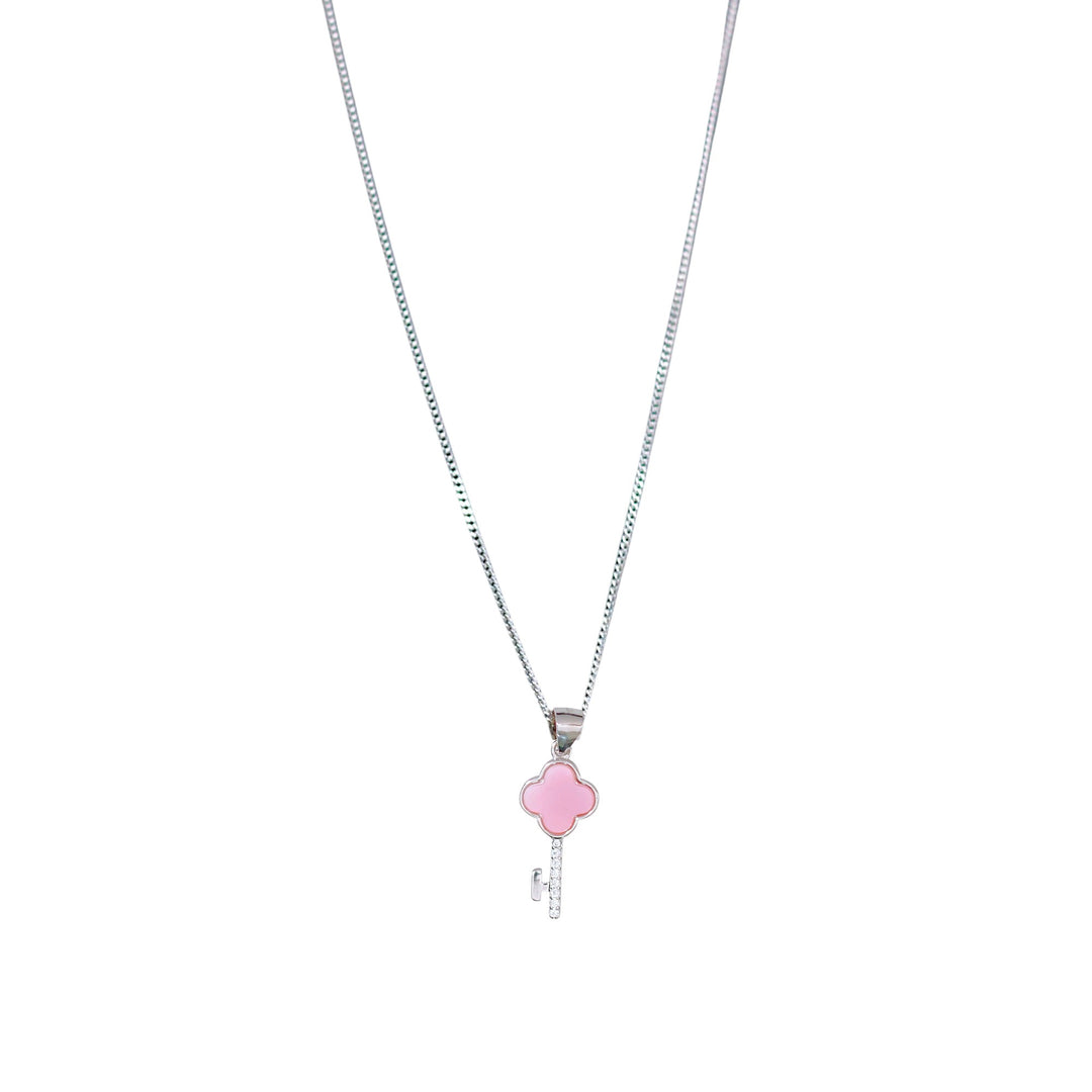 925 Sterling Combo Of Sterling Silver Pink Mother of Pearl Square Heart Pendant with Chain