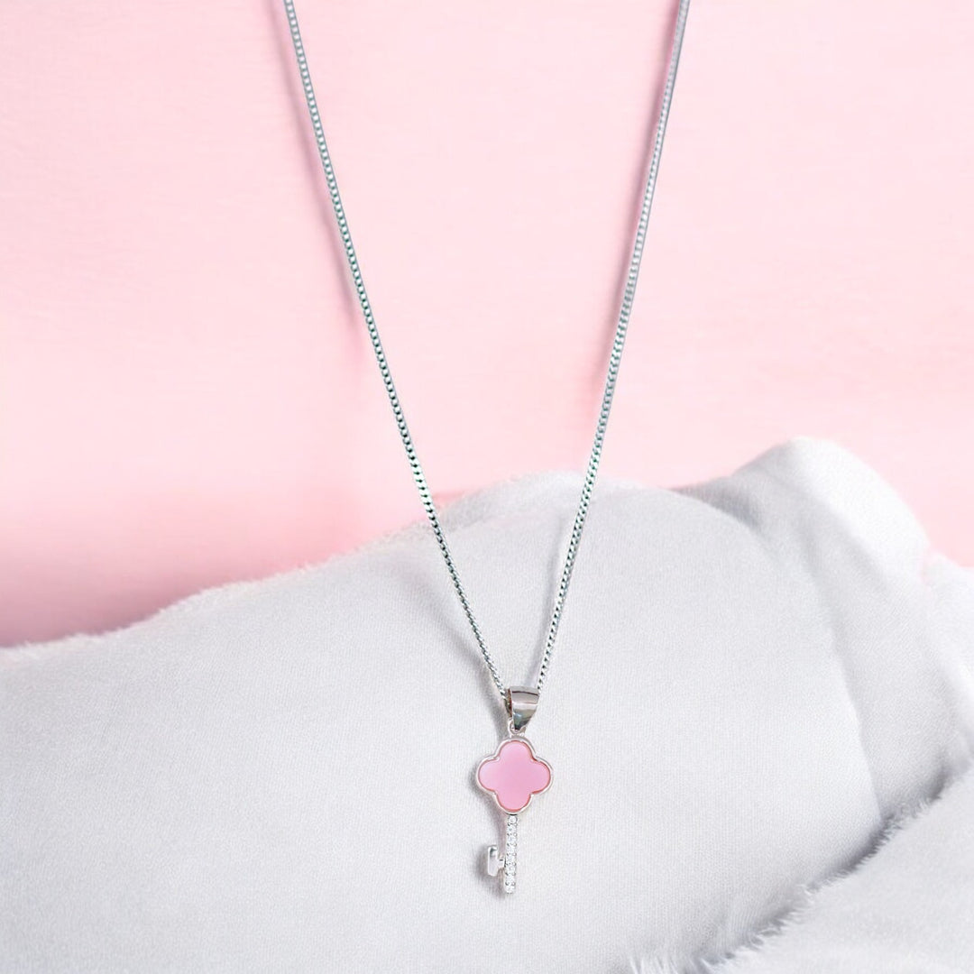 925 Sterling Combo Of Sterling Silver Pink Mother of Pearl Square Heart Pendant with Chain