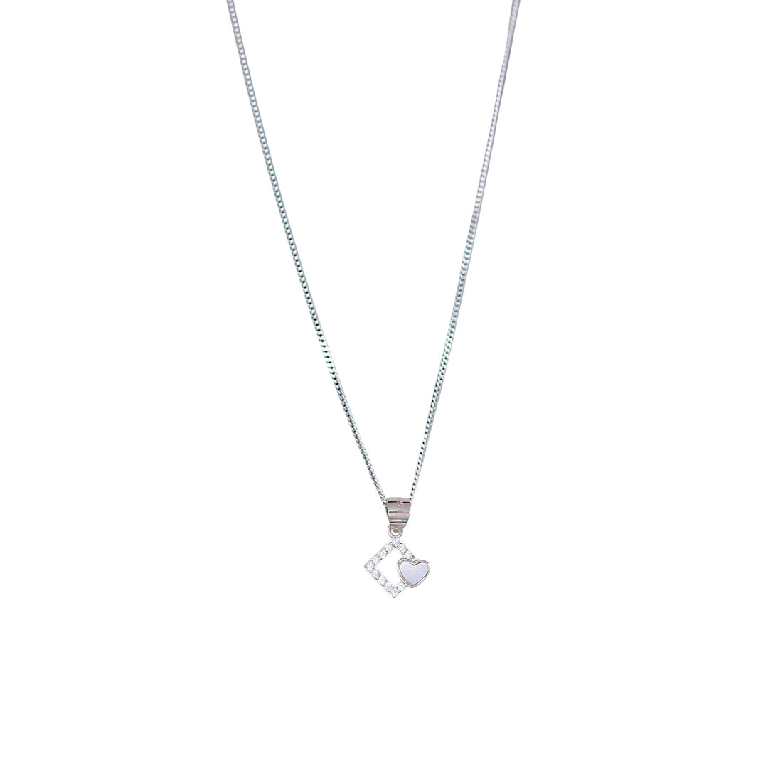 925 Sterling Combo Of Sterling Silver Pink Mother of Pearl Square Heart Pendant with Chain