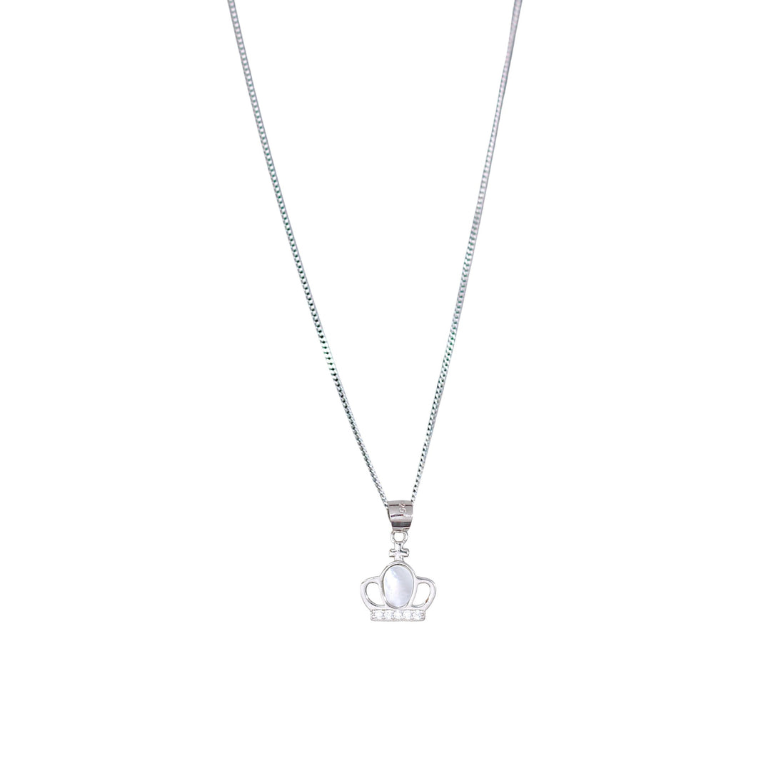 925 Sterling Combo Of Sterling Silver Pink Mother of Pearl Crown Pendant with Chain