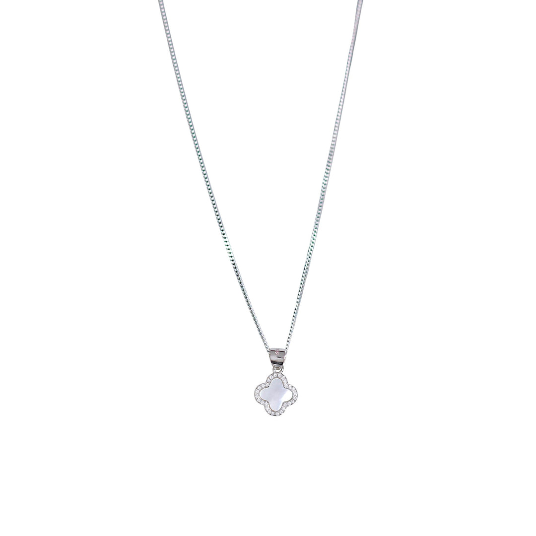 925 Sterling Combo Of Sterling Silver Pink Mother of Pearl Four-leaf Clover Pendant For Women