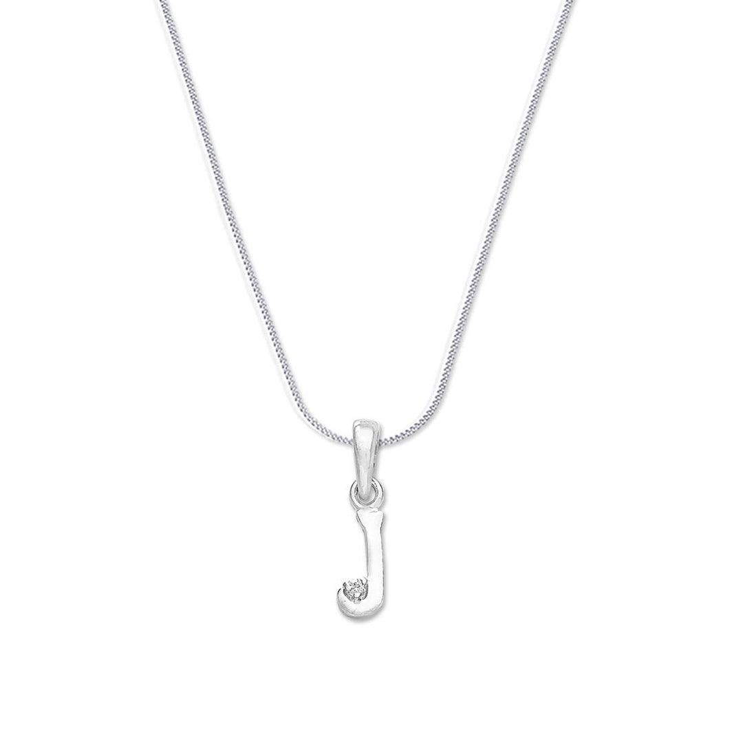 Taraash 925 Silver J Alphabet Pendant Set Unisex with CZ & Rhodium