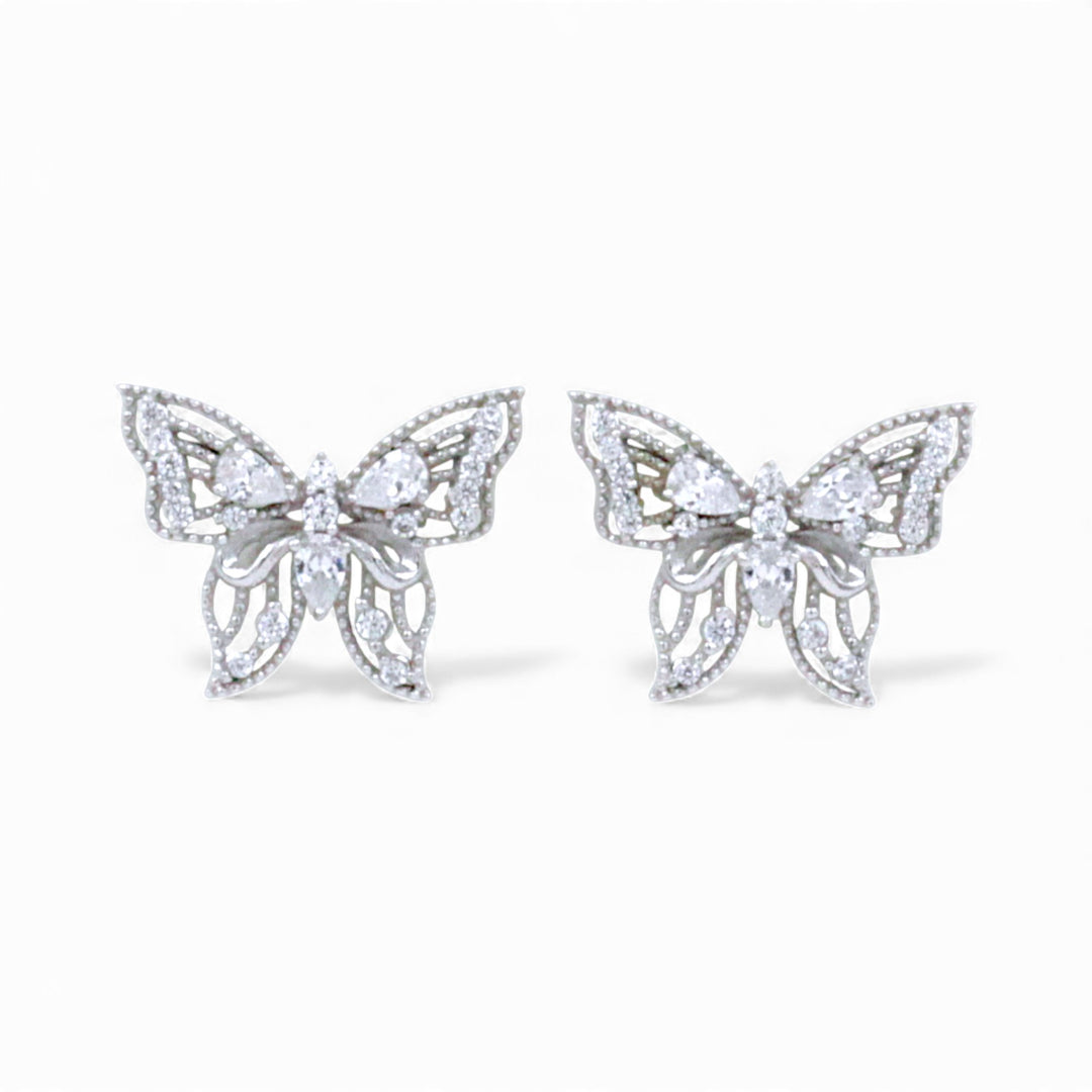 925 Sterling Silver Butterfly CZ Stud Earrings for Women
