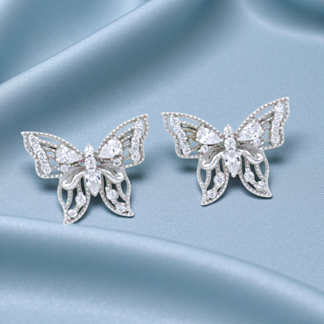925 Sterling Silver Butterfly CZ Stud Earrings for Women